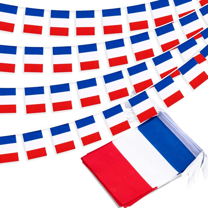 MVPRING France String Flag Pennant Banner, Small Mini French Flags Bunting Banner, 14th of July French Bastille Day National Country Decoration for School, Party, Sports Events, Festival, 33 Feet 30 Flags - Image 1